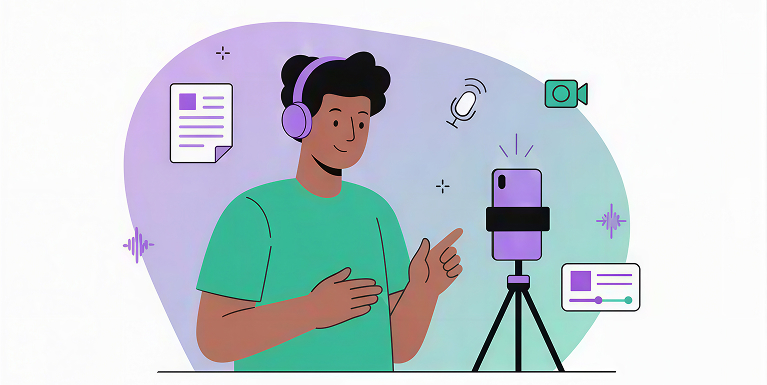 Content creator recording with CueCam